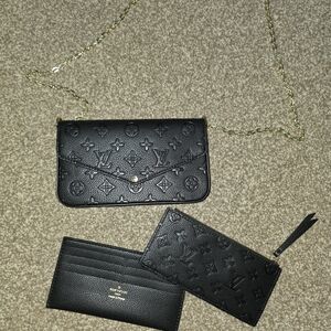 Louis Vuitton Black Embossed Leather Crossbody Wallet with Gold Chain
